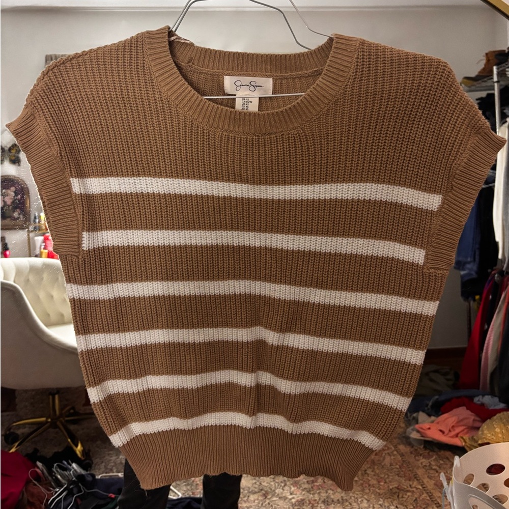 Jessica Simpson Tan and White Striped Sweater